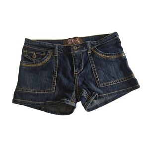 C. Pink Jeans Women's Denim Shorts Dark Wash Stitching Detail Size 9 Zip Pockets